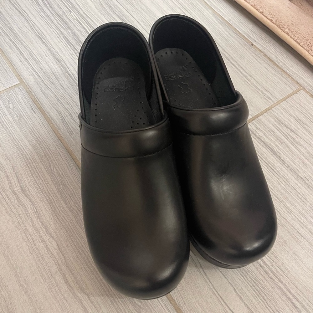 Dansko Black Leather Slip-On Clogs -39